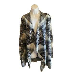 Lucky Brand Open Front Cardigan Sweater Womens Medium Aztec Print Knit Gray